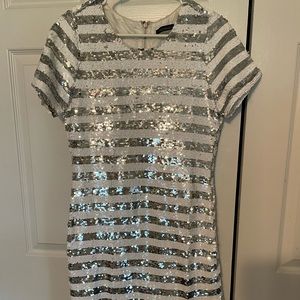White and silver sequin dress